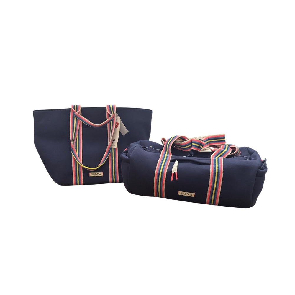 Wildfox Navy Tote‎ Bag & Duffle Bag Set Rainbow Stripe Travel Gym Set